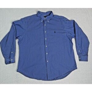 Ralph Lauren Blue & White Stripe Classic Fit Long Sleeve Button Up Sz 17.5 34/35